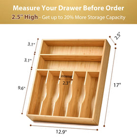 Closeup of mortise-and-tenon dividers in the Umilife bamboo drawer organizer