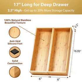 Umilife bamboo drawer dividers 2-pack separate utensils for tidy storage.