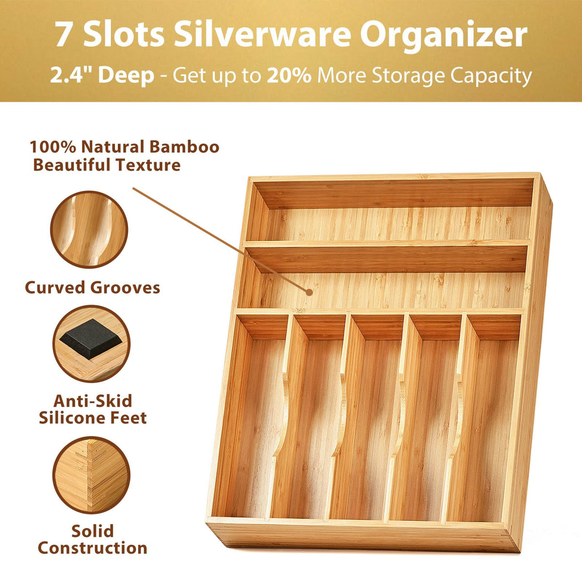 Umilife bamboo drawer organizer base adds natural durability.