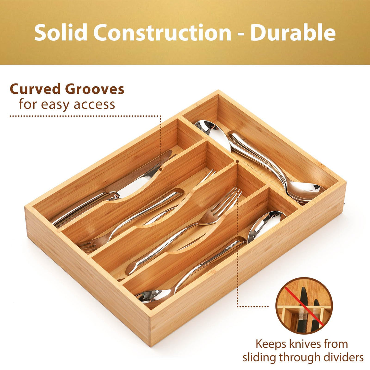 Umilife bamboo organizer close-up highlights smooth texture for easy cleaning.