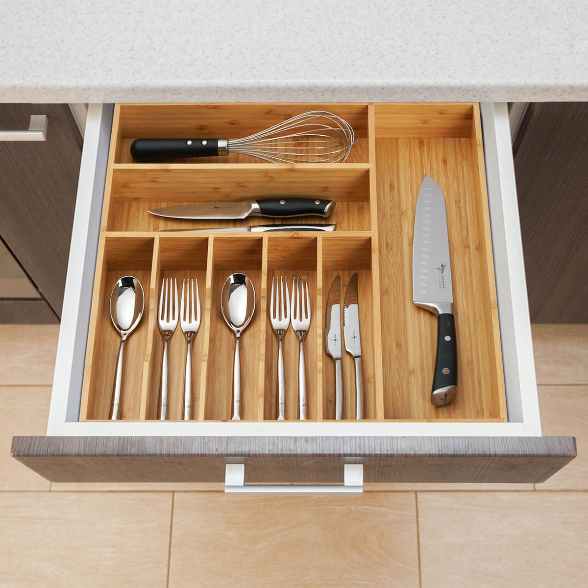 Umilife bamboo organizer deep drawer use maximizes storage capacity.