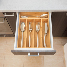 Umilife bamboo organizer installed in a typical drawer for everyday use.