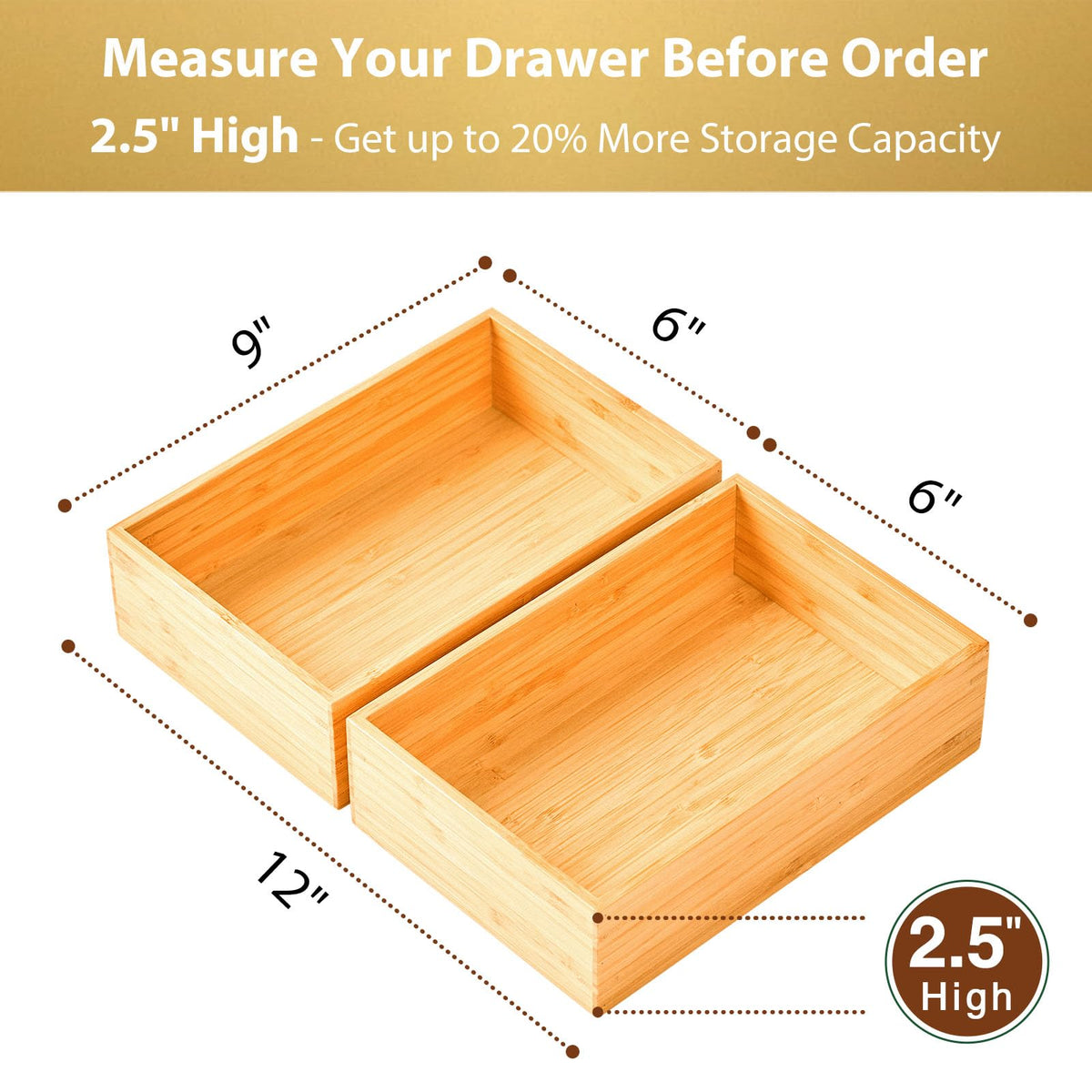 Umilife extra-high bamboo organizer offering deep storage for large utensils.