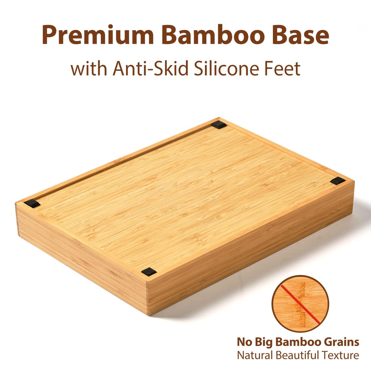 Umilife bamboo organizer showing knives stay put in sturdy compartments.