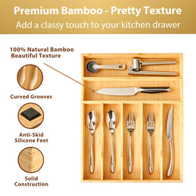 Side view of Umilife bamboo organizer showing compact, organized compartments