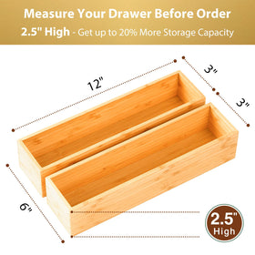 Umilife bamboo drawer organizer side view demonstrates extra height for larger kitchen tools