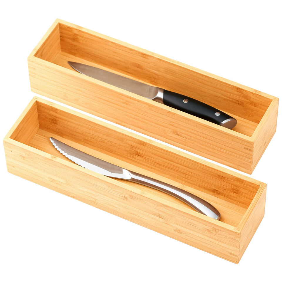 Umilife bamboo drawer organizer top view helps reduce clutter and reveal neat utensils