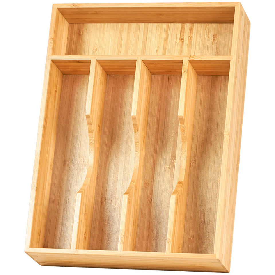 Umilife bamboo drawer organizer top view showing compact, space-saving design.