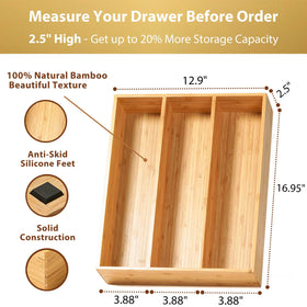 Umilife bamboo organizer side profile highlights deep 2.5-inch compartments.