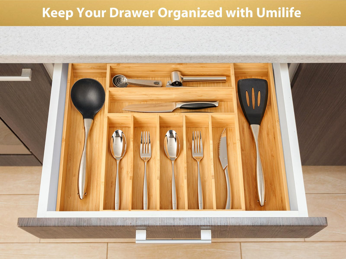 Umilife compartment-variation for utensils supports customizable storage with 7 to 9 sections.