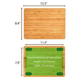 Umilife cutting board dimensions 11-4x7-9in fit on most oven tops.