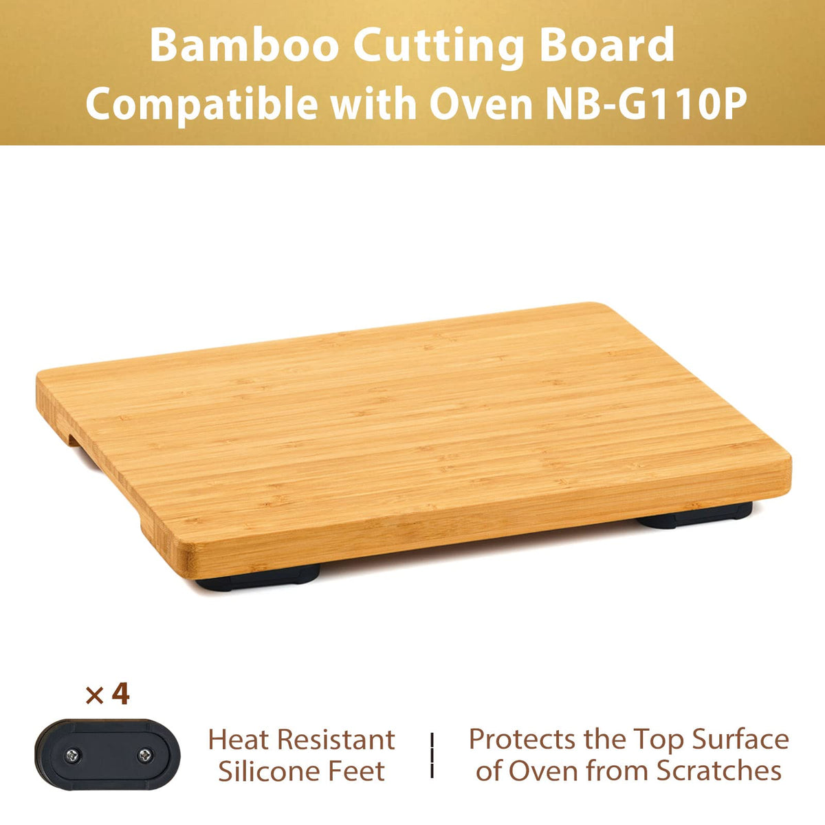 Umilife bamboo cutting board with heat-resistant feet raises 0.4 inches for airflow.