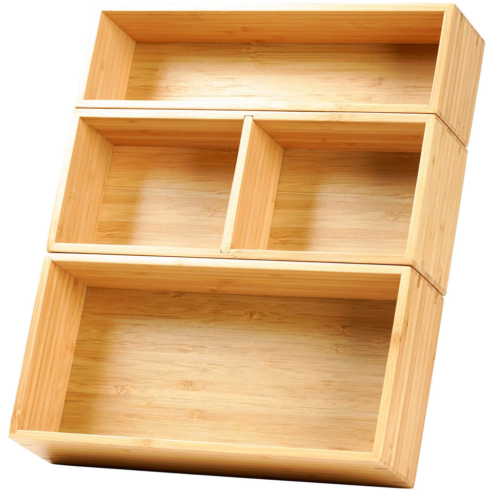 Umilife bamboo drawer organizer with 2.5-inch height for extra capacity.