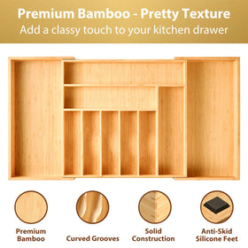 Umilife expandable-width drawer tray demonstrates versatile fit for different drawers, including large and small.
