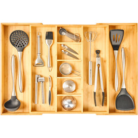 Umilife extra large drawer organizer in 17–28 inch width neatly arranges utensils