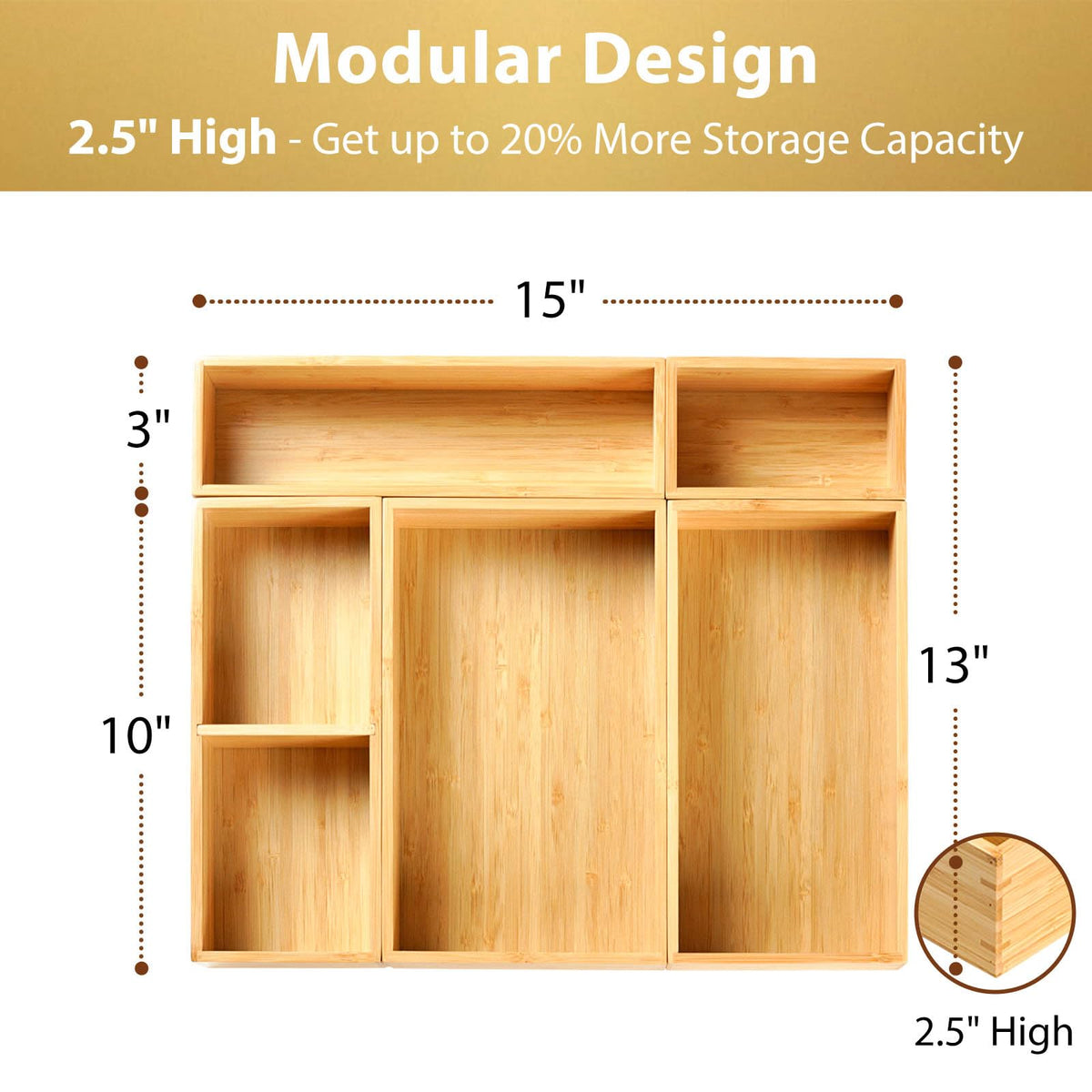 Umilife modular five-box set for flexible drawer layouts.