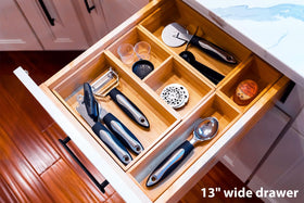 Umilife kitchen drawer organization for utensils and cutlery.