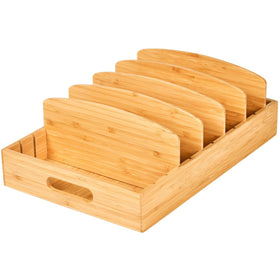 Umilife lid organizer in cabinet with tall dividers keeps big lids neatly stored.