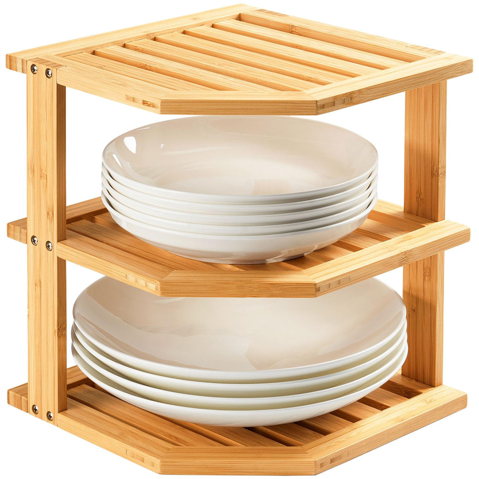 Umilife plate organizer in cabinet keeps plates neatly stacked and accessible