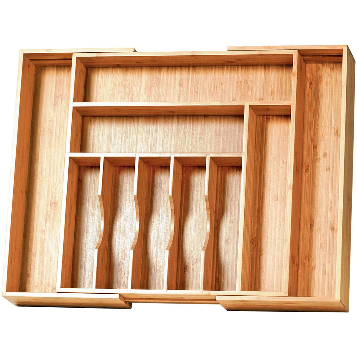 Umilife silverware drawer organizer extended view highlights wide compatibility