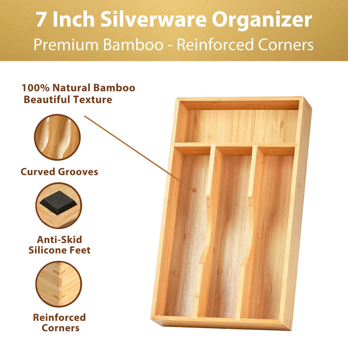 Umilife silverware tray fits compact drawers and prevents knives from sliding with sturdy dividers.