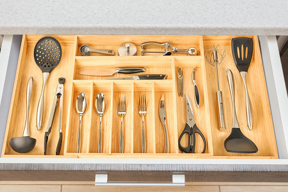Umilife versatile storage solution fits kitchen, bathroom, or office drawers.
