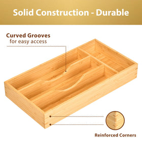 Umilife wood caddy holds flatware and knives for organized kitchen drawers.