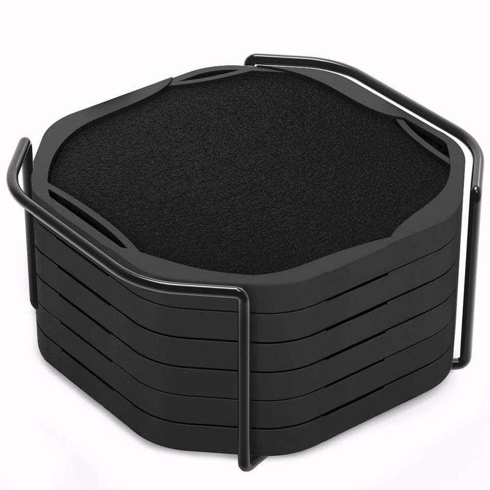 Umirro black octagon 4-inch coaster design enhances coffee table decor.