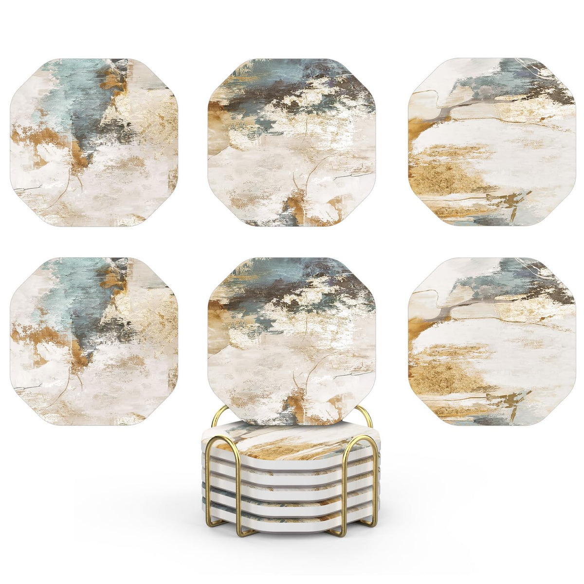 Umirro ceramic stone coasters demonstrate absorbent 4-inch design protecting wooden table.