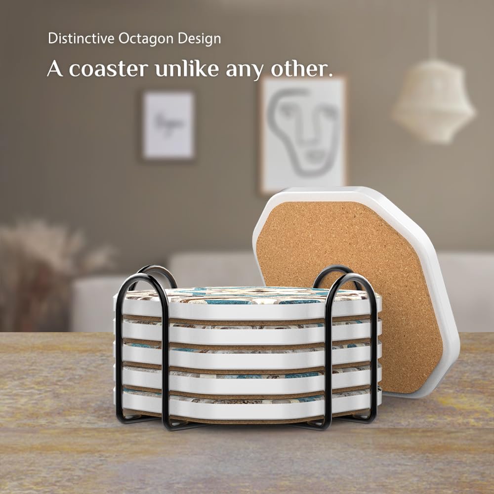 Umirro cork-backed coaster demonstrates non-slip and heat protection.