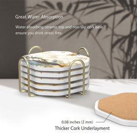 Gold-accent Umirro coasters add tasteful decor while guarding surfaces.