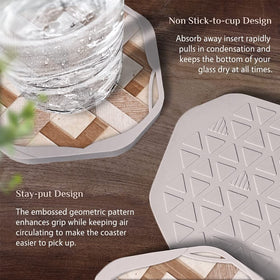 Umirro felt and silicone coasters protect wood surfaces from spills.