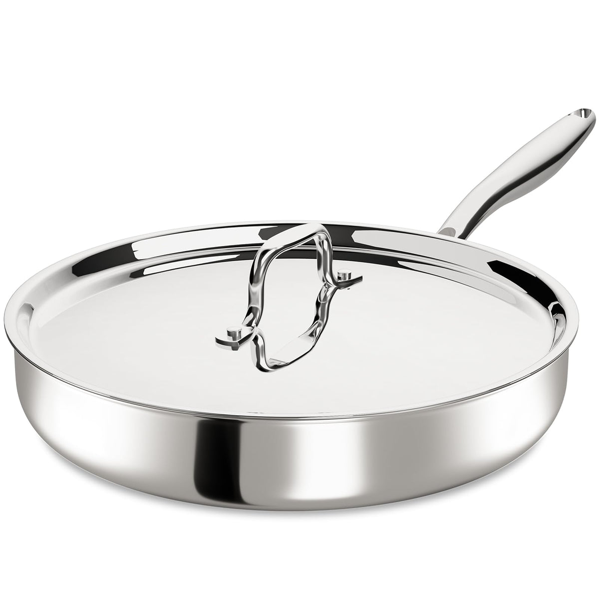 Umite Chef 12-inch tri-ply pan with lid for precise searing and moisture retention.
