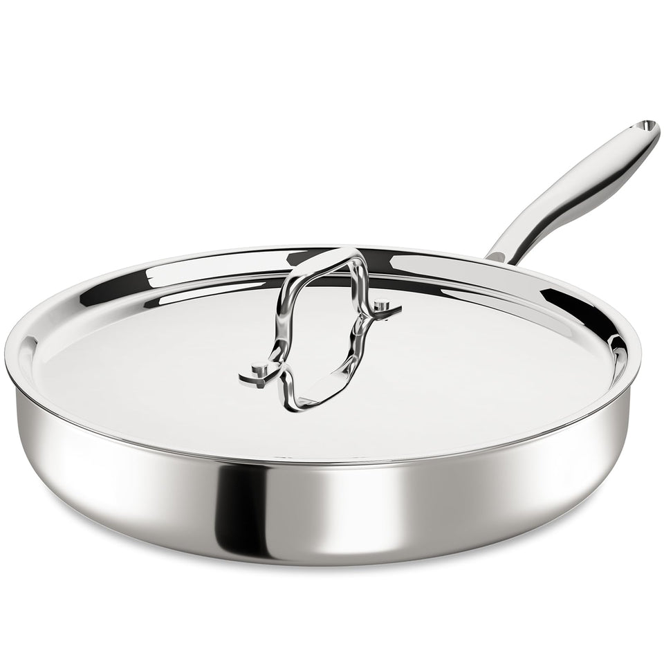Umite Chef 12-inch tri-ply pan with lid for precise searing and moisture retention.