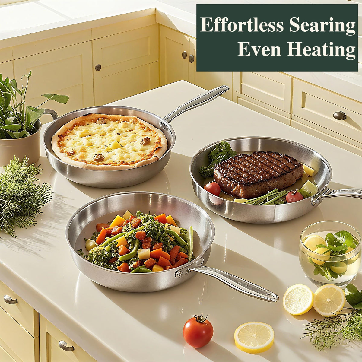 Umite Chef aluminum-core pan heats evenly for quick, consistent results.