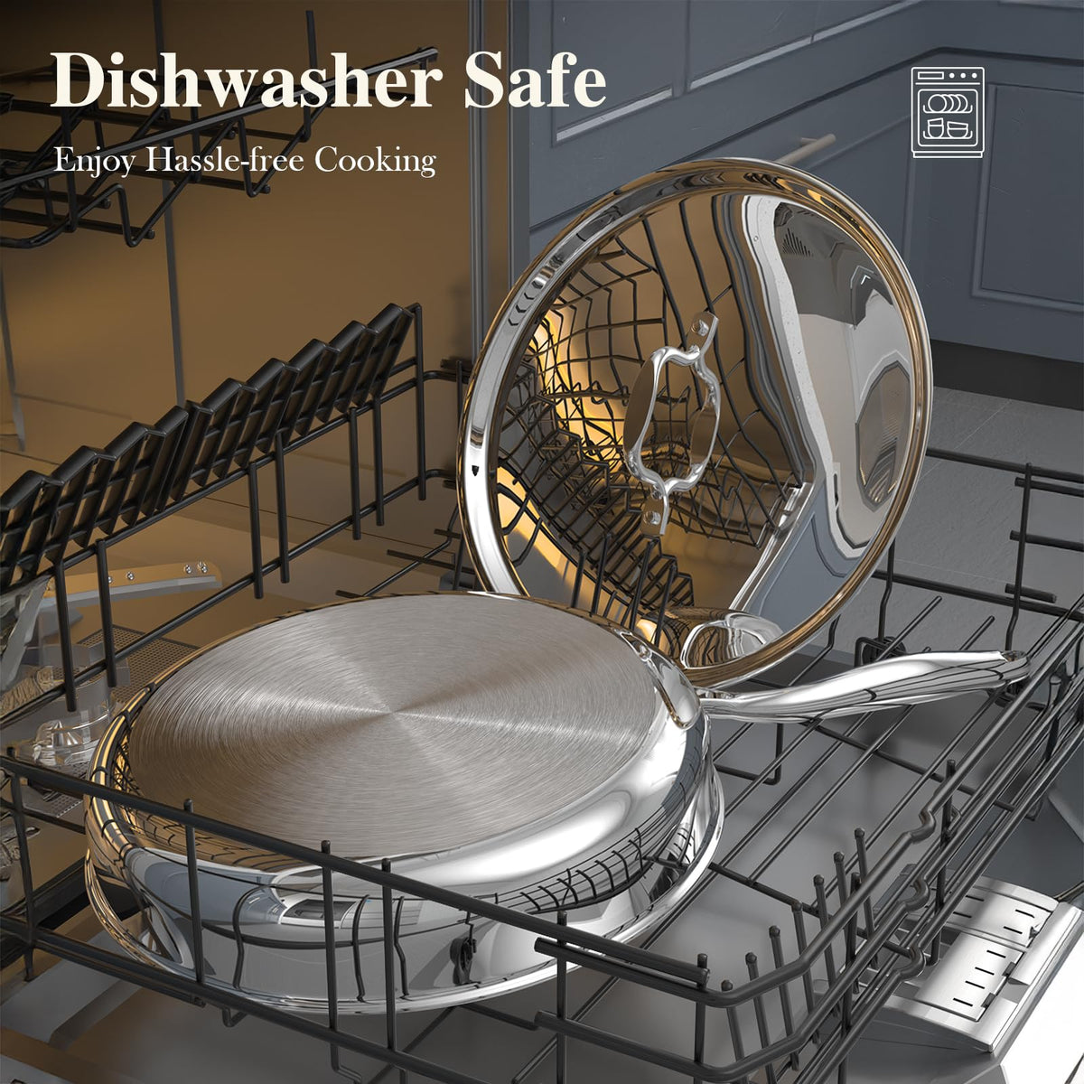 Umite Chef 304 lid protects moisture during broiling and steaming.