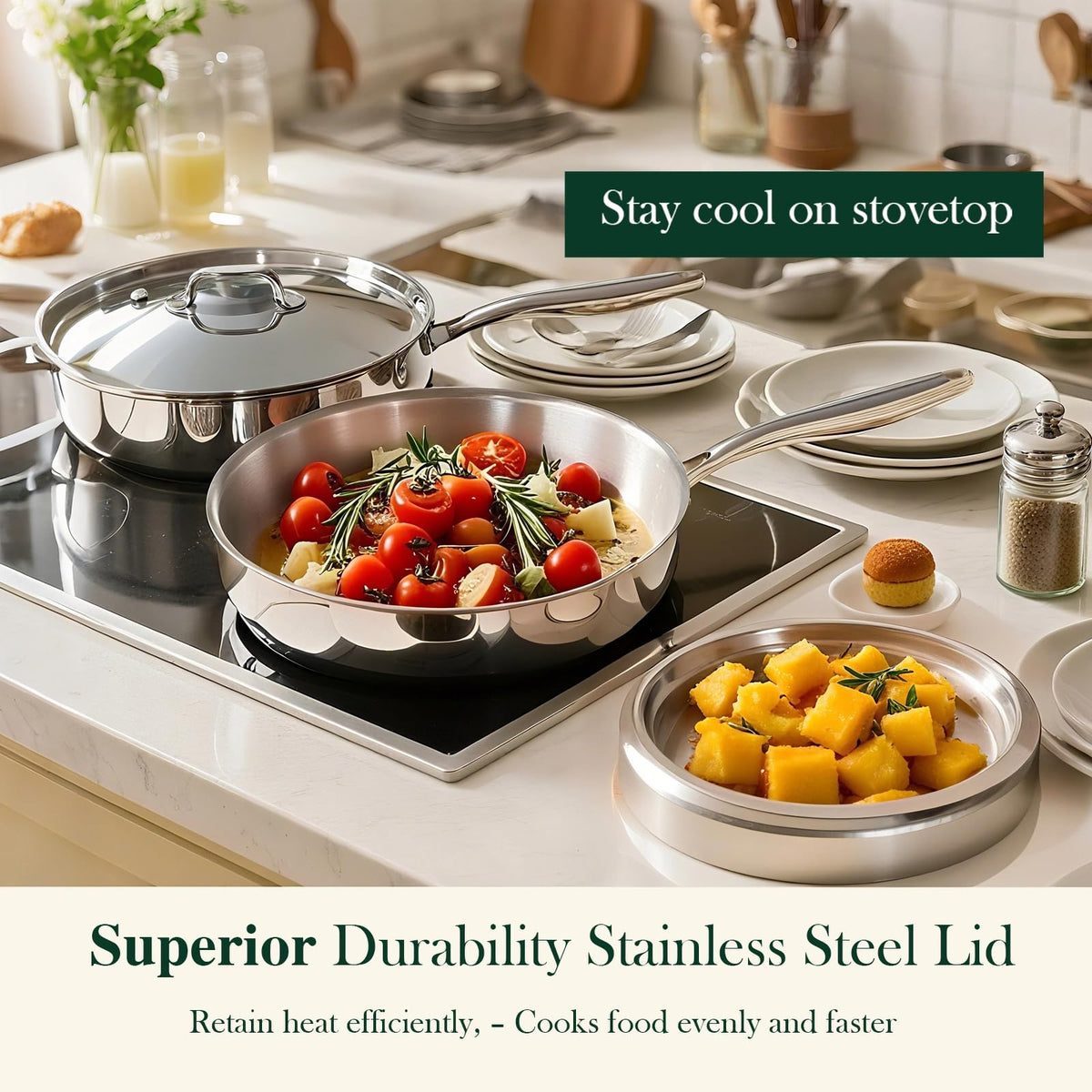 Umite Chef pan compatible with gas, electric, ceramic, and induction stoves.