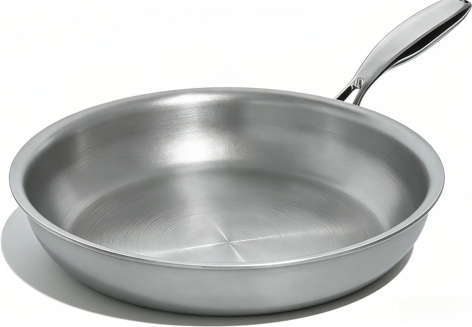 Umite Chef 12-inch 5-ply frypan top view shows polished cooking surface for even heat