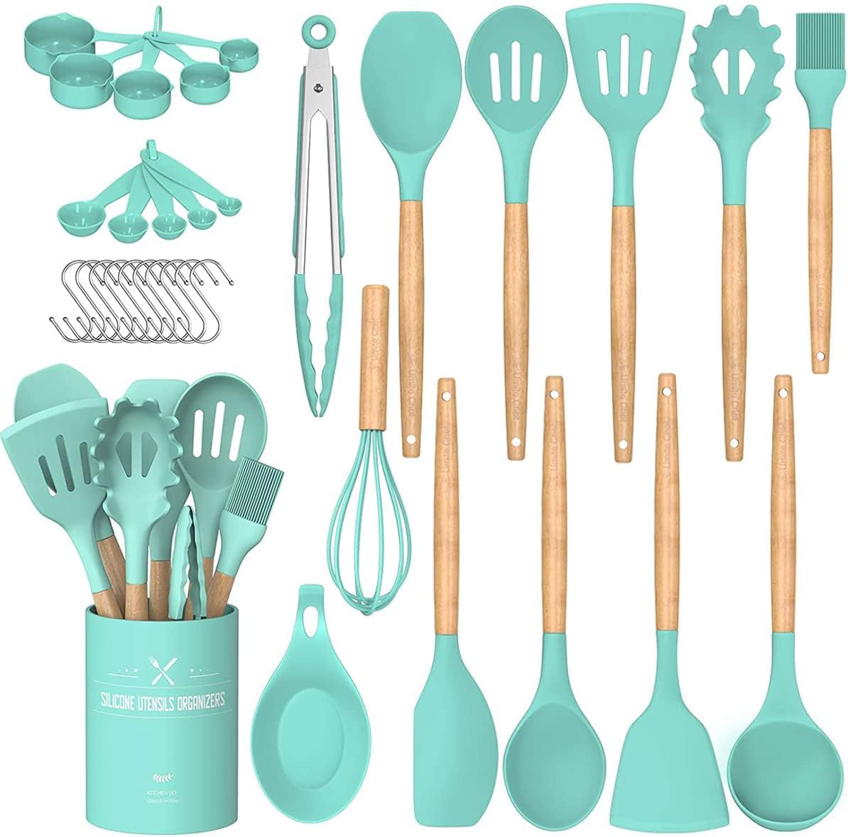 Umite Chef 24-piece silicone utensils set with silicone heads for nonstick cookware and safety.