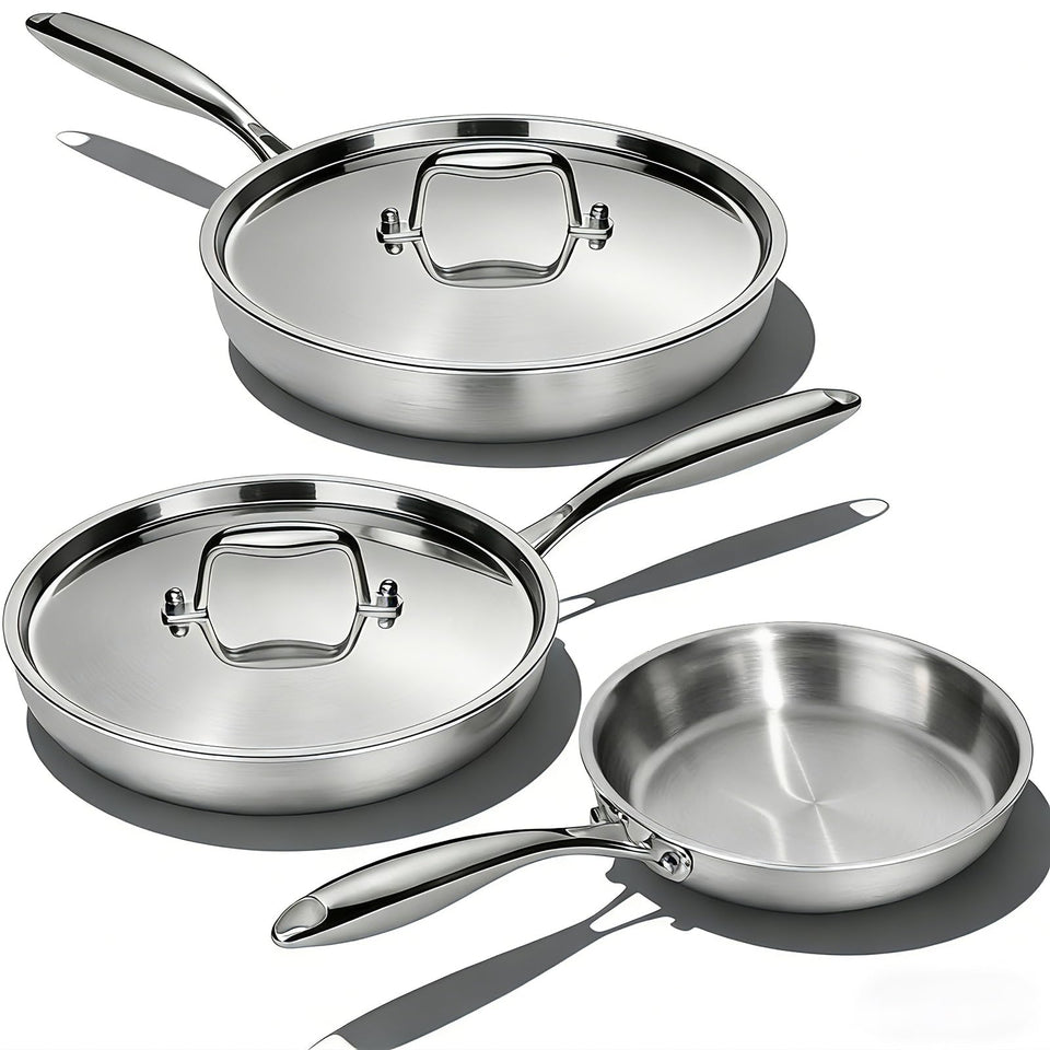 Umite Chef 3-pcs stainless pan set showing even heat for searing