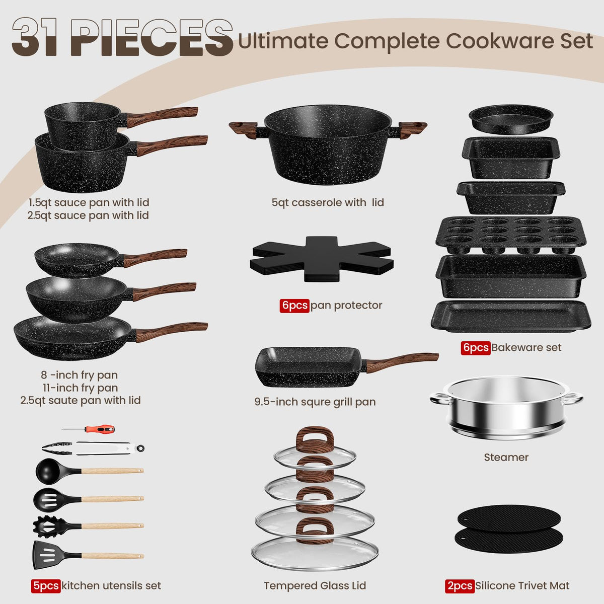 Umite Chef 31-piece kitchen set provides complete versatility for daily family meals