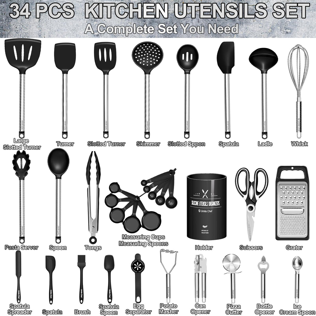 Umite Chef heat-resistant utensils withstand up to 446 degrees Fahrenheit for high-heat cooking