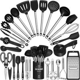 Umite Chef 34pc silicone utensils with soft head for gentle nonstick pan flipping