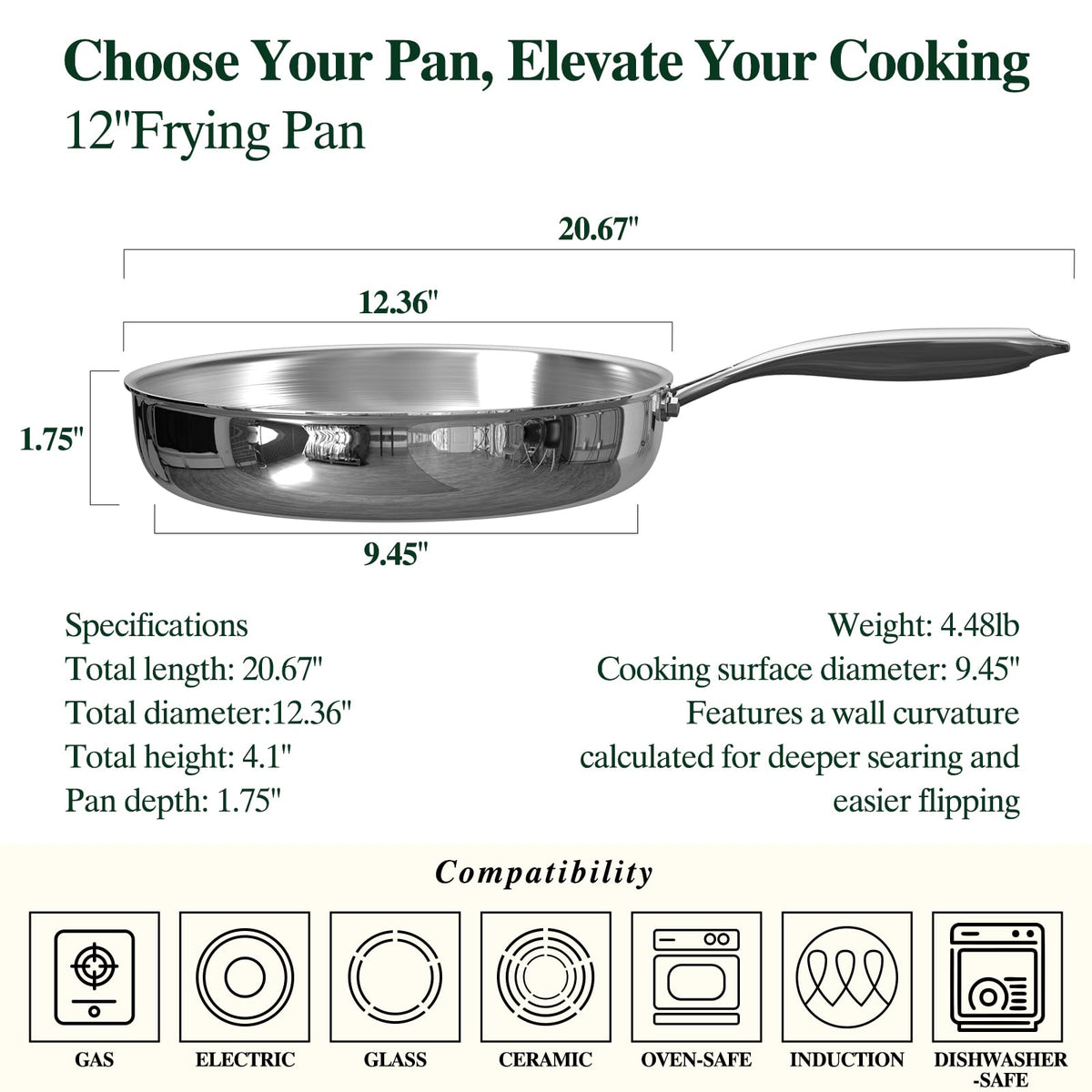 Umite Chef 5-ply clad frypan interior with rivet-free design for cleaning
