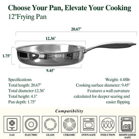 Umite Chef 5-ply clad frypan interior with rivet-free design for cleaning