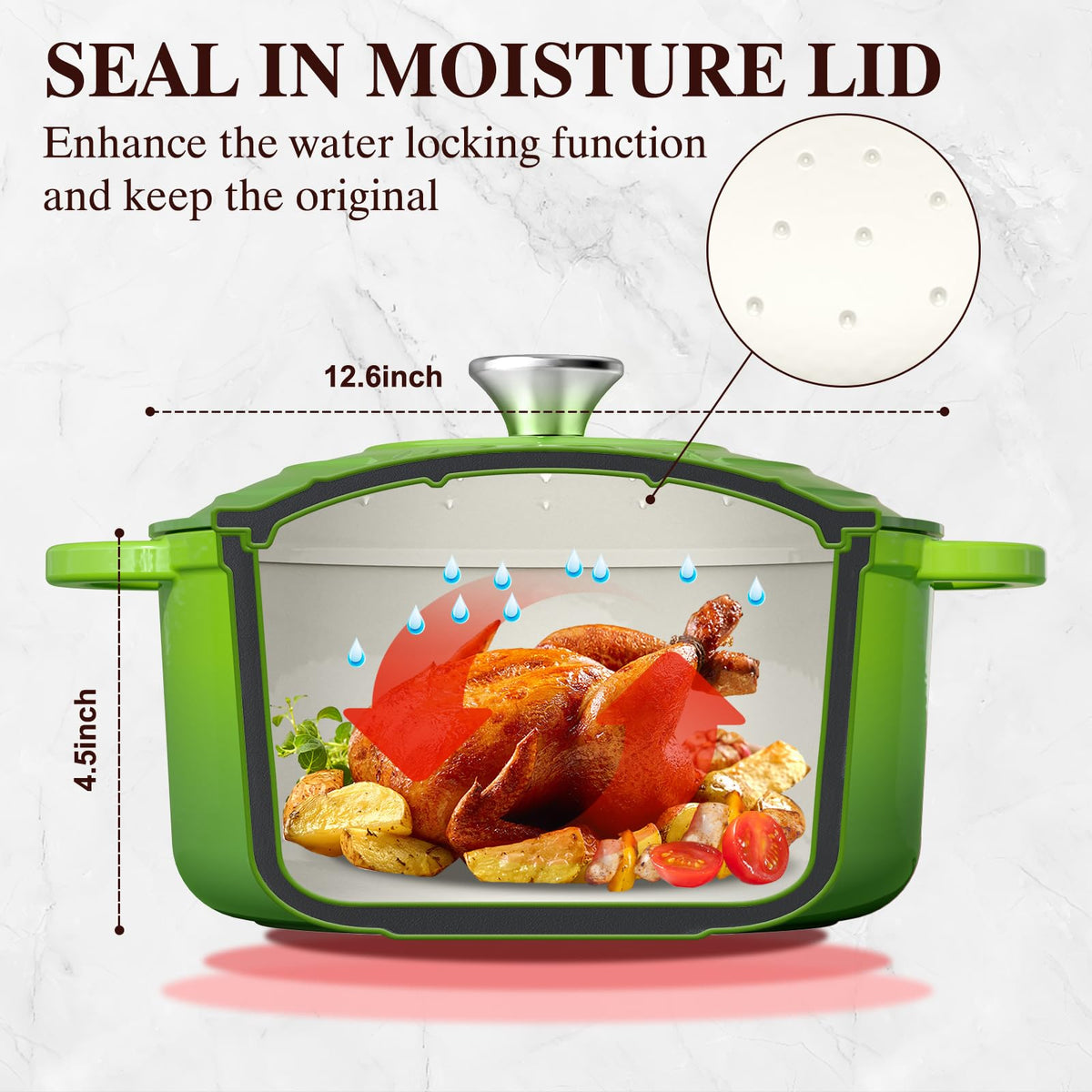 Umite Chef Dutch oven lid seals moisture for tender, flavorful results