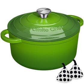 Umite Chef 5QT Dutch oven on the stove delivers even heat for searing and braising
