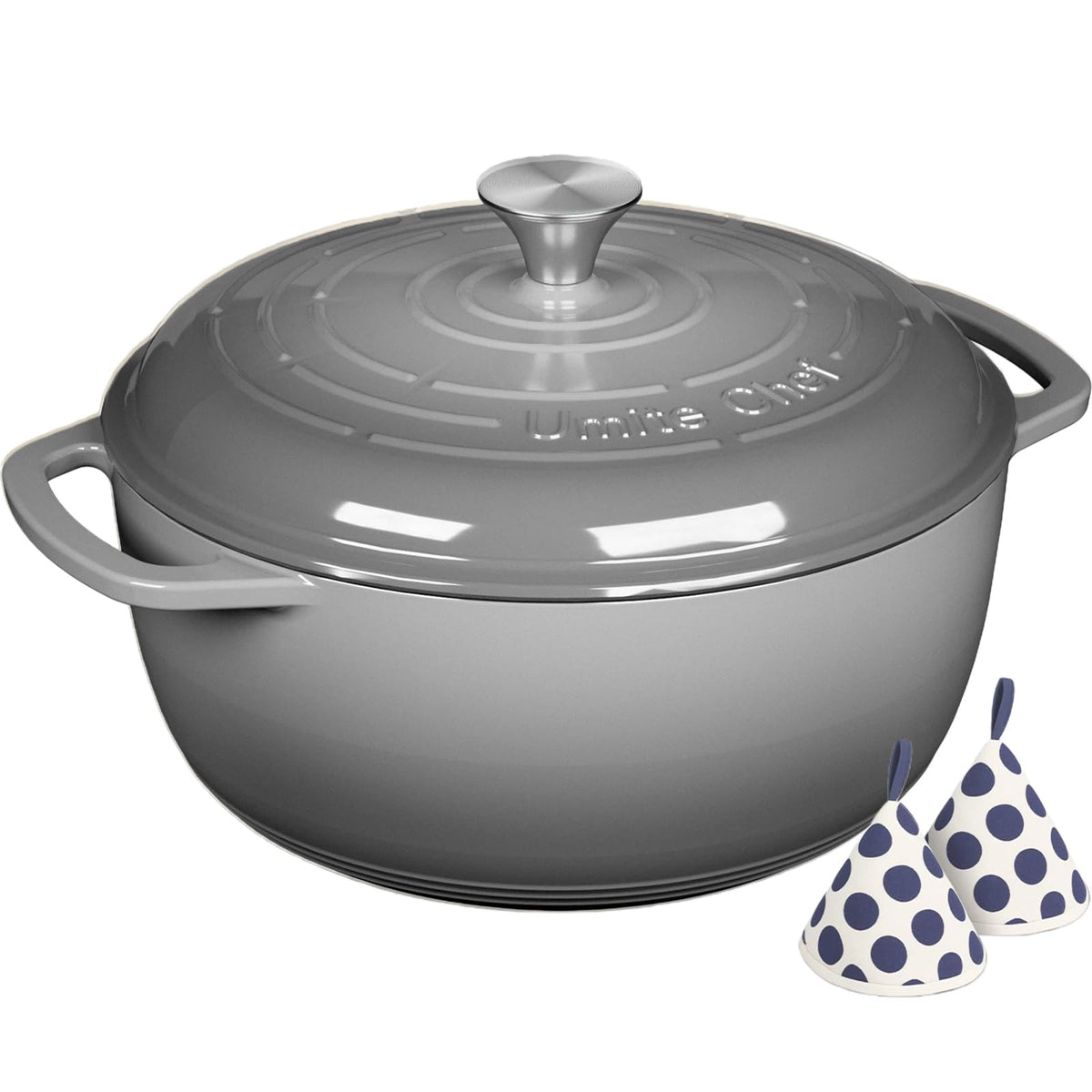 Umite Chef 6QT enamelled Dutch Oven with lid preserves moisture for juicy braises.