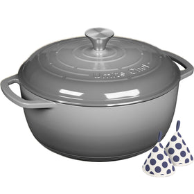 Umite Chef 6QT enamelled Dutch Oven with lid preserves moisture for juicy braises.