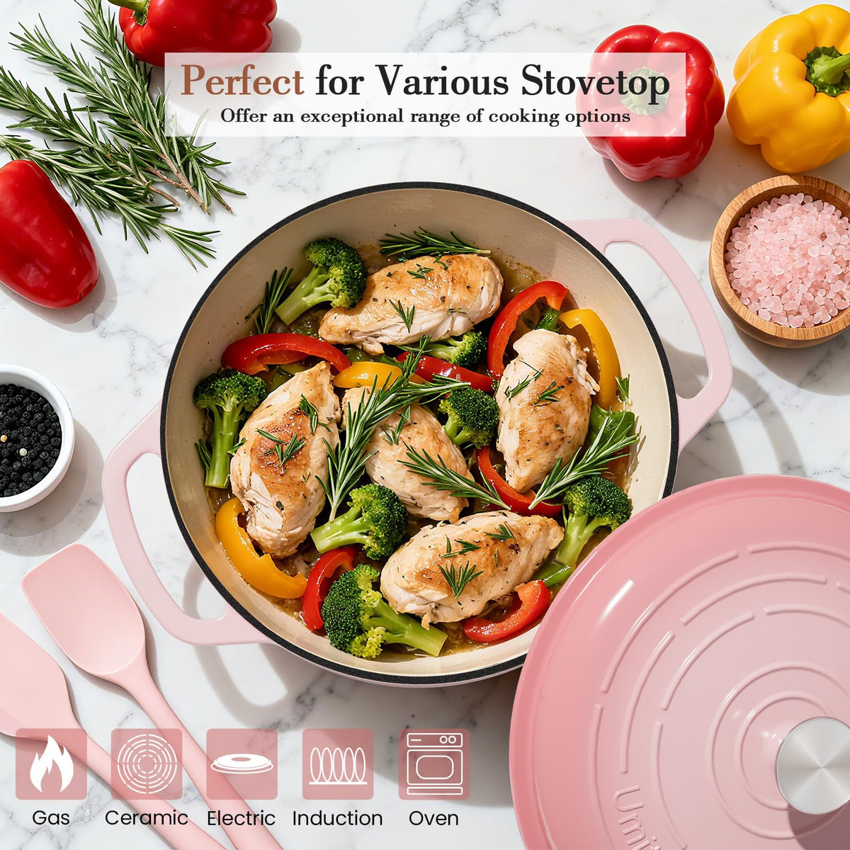 Umite Chef enamel interior resists staining for easy cleanup.
